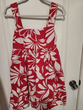 GAP 100% Cotton Poplin Tie Babydoll Sundress In Red Floral